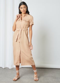 Buy Belted Shirt Dress Praline in UAE