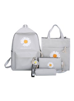 Buy 4-piece Schoolbag Set Light Grey/White/Yellow in Saudi Arabia