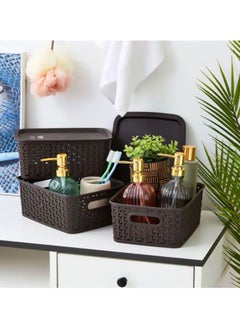 Buy 6-Piece Storage Basket With Lid Brown 25x20x10cm in UAE