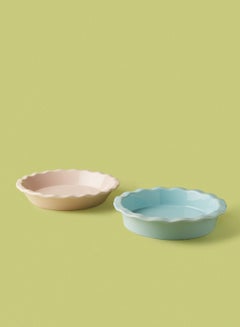 Buy 2 Piece Oven Pan Set - Made Of Ceramic - Pie Dishes - Oven Trays - Oven Pan - Light Blue/Blush Pink in UAE