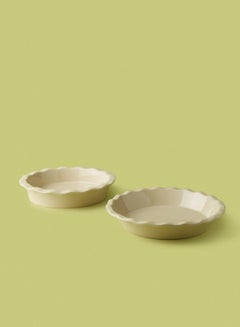 Buy 2 Piece Oven Pan Set - Made Of Ceramic - Pie Dishes - Oven Trays - Oven Pan - Cream Cream in UAE