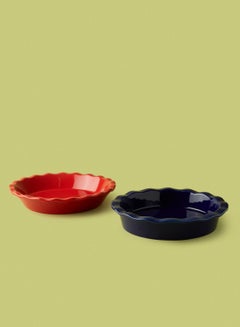 Buy 2 Piece Oven Pan Set - Made Of Ceramic - Pie Dishes - Oven Trays - Oven Pan - Dark Blue/Red Dark Blue/Red in UAE