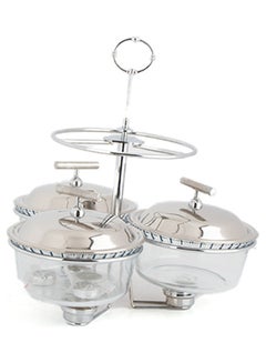 Buy 3-Piece Stainless Steel Serving Pots Set Silver/Clear 52 x 32 x 15cm in Saudi Arabia