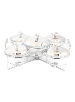 Buy 5-Piece Stainless Steel Serving Pots Set Silver/Clear 50 x 46 x 14cm in Saudi Arabia