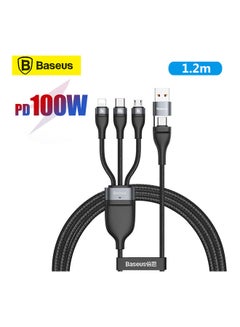 Buy 100W Flash Series Two-for-Three Fast Charging Data Cable U+C to Micro+Lightning+Type-C Charging Cable Compatible for Apple 13 12 11 Series, MacBook, iPad, Xiaomi, Samsung, Huawei, and More 1.2M - Black in Saudi Arabia