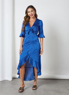 Buy Tie-Front Ruffle Trim Dress Cobalt in Egypt