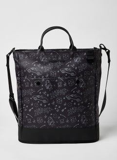 Buy Graphic Printed Square Tote Bag Black in Saudi Arabia