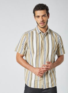 Buy Striped Short Sleeve Shirt Beige in Saudi Arabia