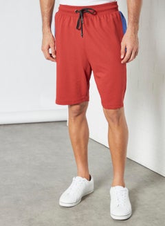 Buy Contrast Stripe Detail Elastic Waistband Drawstring Shorts Tomato Red in Saudi Arabia
