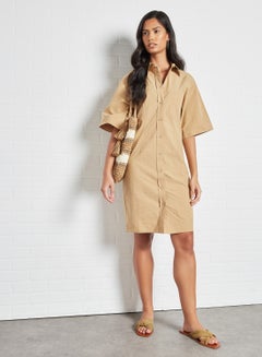 Buy Button Shirt Dress Brown in Saudi Arabia