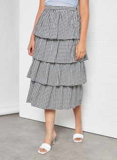 Buy Gingham Print High Waist Skirt Black/White in UAE