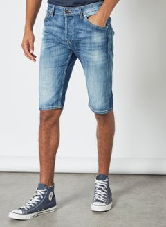 Buy Slim Fit Denim Shorts Blue in Saudi Arabia