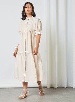 Buy Tiered Button Down Dress Beige in Egypt