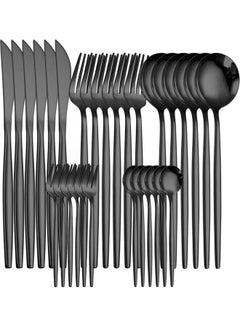 Buy 30-Piece Knife Fork Spoon Full Set Black in Saudi Arabia