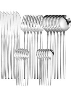 Buy 30-Piece Knife Fork Spoon Full Set Silver in UAE