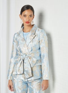 Buy Oversized Bow Jacquard Blazer Blue in Saudi Arabia