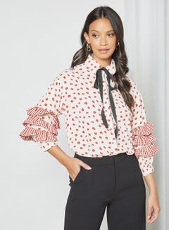 Buy Floral Print Ruffle Blouse Multicolour in UAE