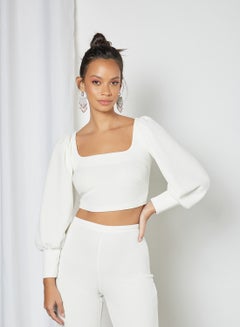 Buy Square Neck Crop Top Ivory in Saudi Arabia