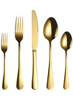 Buy 5-Piece Titanium Cutlery Set Gold in Saudi Arabia