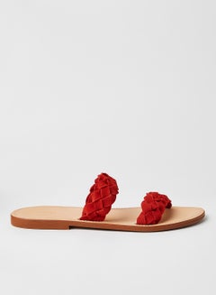 Buy Braided Strap Flat Sandals Red in Saudi Arabia