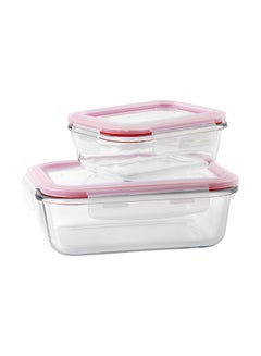 اشتري 2-Piece Glass Container Set Pink/Clear 600 ml 17x12.1x5 cm & 1000 ml Pink/Clear 600+1000ml في الامارات