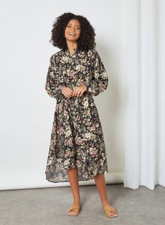 Buy All-Over Floral Print Dress Black in Saudi Arabia