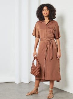 Buy Midi Shirt Dress Brown in Saudi Arabia