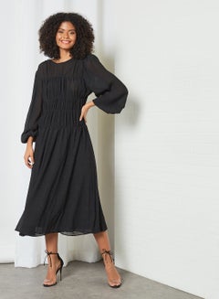 Buy Shirred Midi Dress Black in UAE