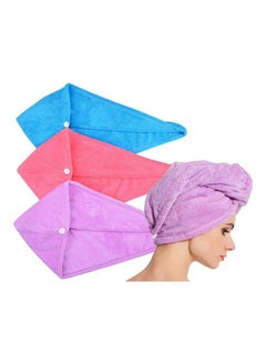 Buy Pack Of 3 Microfiber Hair Towel Wrap Multicolour 65x24cm in Saudi Arabia