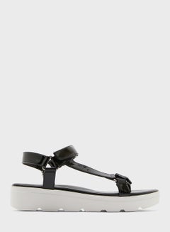 Buy Mid Heel Wedge Sandal Black in Saudi Arabia