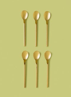 Buy 6 Piece Teaspoons Set - Made Of Stainless Steel - Silverware Flatware - Spoons - Spoon Set - Tea Spoons - Serves 6 - Design Gold Gold 6 Pc Tea Spoon in UAE