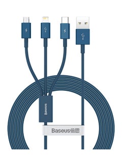 اشتري 3 in 1 Multi Fast Charging Cable, Compatible with iPhone/Type C/Micro USB Connector for iPhone, iPad, Micro USB, Type C Smartphones, Supports Fast Charging, Smart 3 Port Charging Cable Blue في مصر
