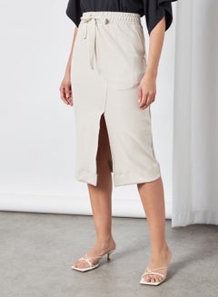 Buy Front Slit Midi Skirt Beige in Saudi Arabia