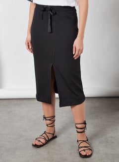 Buy Front Slit Midi Skirt Black in Saudi Arabia