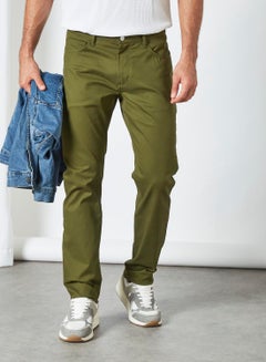 Buy Slim Fit Denim Pants Khaki in UAE