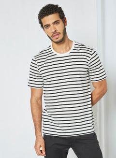 Buy Monochrome Striped Print T-Shirt White/Black in Saudi Arabia