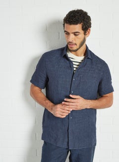 Buy Pocket Linen Shirt Navy in Saudi Arabia