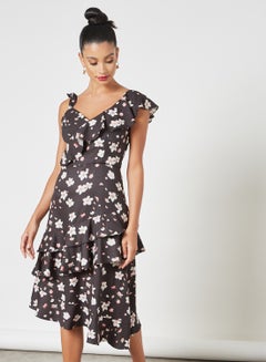 Buy Floral Print Dress Black in UAE