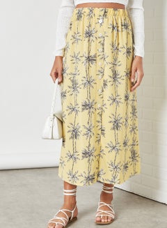 Buy Printed Midi Skirt Misted Yellow in UAE
