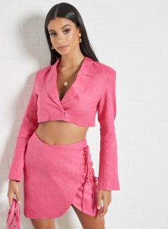 Buy Cropped Linen Blazer Pink in Egypt