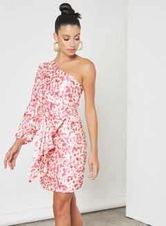 Buy One Shoulder Floral Print Dress Multi in Saudi Arabia