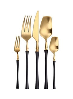 Buy 5-Piece Stainless Steel Cutlery Set Golden/Black in Saudi Arabia