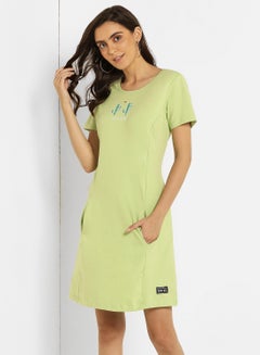 Buy Round Neck Shift Mini Dress Light Green in Saudi Arabia