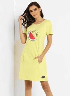 Buy Graphic Print Shift Dress Lime in Saudi Arabia