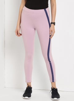 Buy Side Strap Pattern Elastic Waist High-Rise Skinny Fit Leggings Crocus Petal in UAE