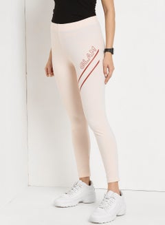 Buy Glam Printed Elastic Waist High-Rise Skinny Fit Leggings Pink in UAE
