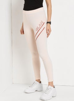 Buy Glam Printed Elastic Waist High-Rise Skinny Fit Leggings Pink in Saudi Arabia