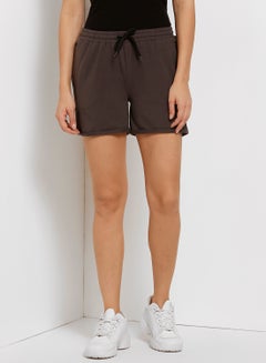 Buy Elastic Waistband Drawstring Mid Rise Shorts Dark Brown in Saudi Arabia