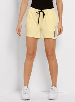 Buy Stripes Pattern Elastic Waistband Drawstring Shorts Yellow in UAE