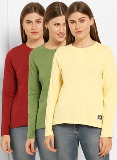 Buy Pack Of 3 Long Sleeeve T-Shirt Yellow/Green/Red in Saudi Arabia